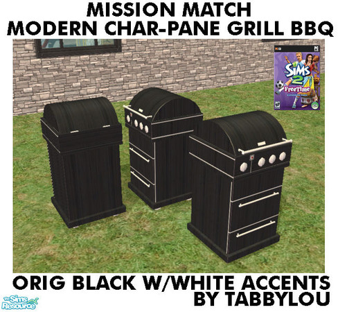 Sims 2 — TL - MM Char-PaneGrillBBQ OrigBlackWhWd by TabbyLou — Maxis Original Black Wood with White accents Recolor of