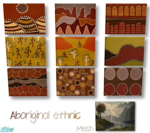 Sims 2 — Aboriginal ethnic - painting recolors by mirake — Mesh is a \"free time\" Maxis one, but the textures