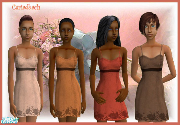 Sims 2 — Peach to Brown by cariadbach — A simple dress for that special occasion . In four shades starting with subtle