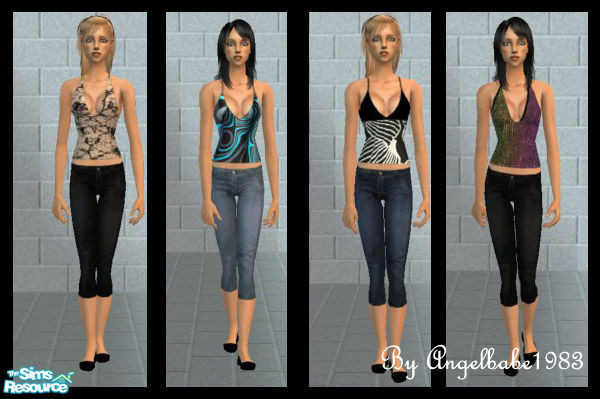Sims 2 — Halle Set by Angelbabe1983 — Here are 4 3/4 pants/tops for your Adult Sims. 