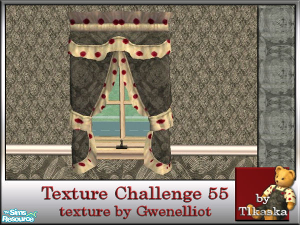 Sims 2 — TC55 Gwennie's Nursery - Curtains by tlkaska — This black and white swirled nursery with red and metalic silver