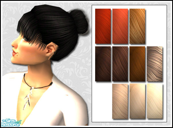 Sims 2 — Bun by Lisa 86 — Bun hairdo with heavy bangs and some strands of hair coming out of the bun. New mesh by me