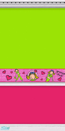 Sims 2 — Groovy Chick Wall 10 by Snowbelle — A set of 10 lilac, pink and green walls featuring a "Groovy Chick"
