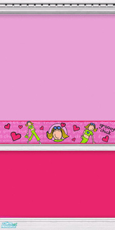 Sims 2 — Groovy Chick Wall 7 by Snowbelle — A set of 10 lilac, pink and green walls featuring a "Groovy Chick"