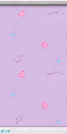 Sims 2 — Groovy Chick Wall 1 by Snowbelle — A set of 10 lilac, pink and green walls featuring a "Groovy Chick"