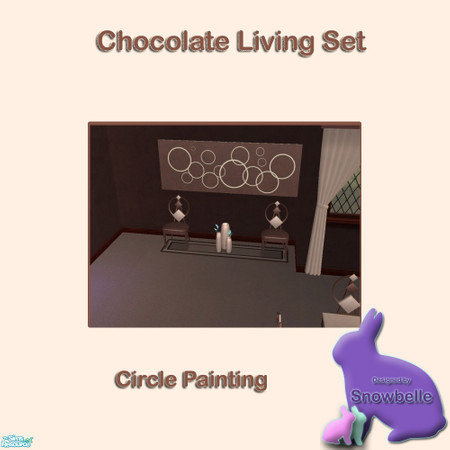Sims 2 — Chocolate Circle Painting by Snowbelle — A lounge and dining set including sofa, table curtains, chair, rugs and