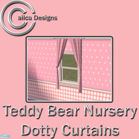 Sims 2 — Pink Teddy Bear Nursery Dotty Curtains by Cailca — A co-ordinating nursery set in pink, with a Teddy Bear Motif.