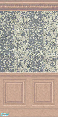Sims 2 — Striped Blue Damask with Maple Paneling by wimpy1968 — A variety of pale blue wallpapers for when you're