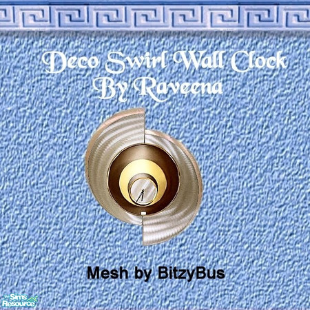 Sims 2 — Deco Swirl Wall Clock by Raveena — 'Decorative' only wall clock. You will need BitzyBus's mesh for this object