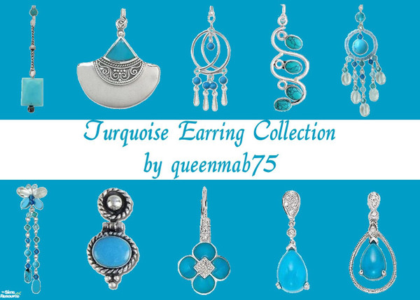 Sims 2 — Turquoise Earring Collection by queenmab75 — Turquoise earrings for your Sim!