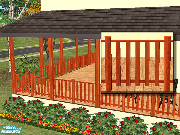 Sims 2 — Country Fence (rosewood) MESH by chrissy6930 — Country Fence color matched with my respective Country Columns.