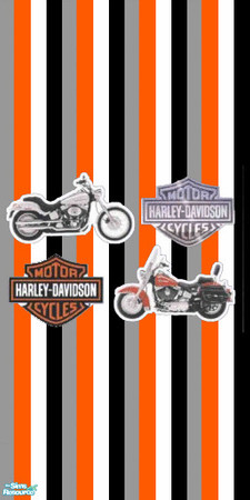 Sims 2 — TL-Biker Wall 4Color Stripe2 HDLogo by TabbyLou — Another four color striped Wallpaper with decals. TSRAA