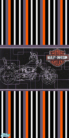 Sims 2 — TL-Biker Wall 4 Color Stripe HDLogo by TabbyLou — Four color striped Wallpaper with Harley decals. TSRAA Member.