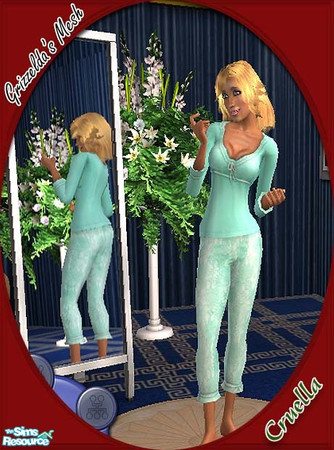 Sims 2 — am_teenjammies03 by Cruella — Pretty AQUA satin and lace jammies for teens, also come in 5 other nighttime