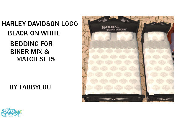 Sims 2 — TL-Biker Bedding Harley Logo BonW by TabbyLou — Harley Davidson Logo Bckgrnd black on white bedding ONLY. TSRAA