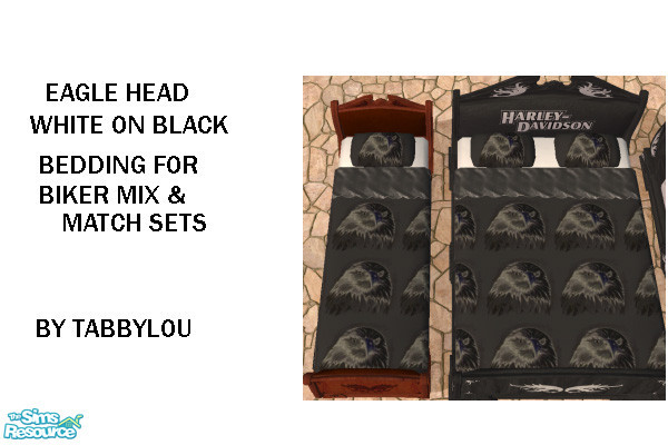 Sims 2 — TL-Biker Bedding Eagle Head WonB by TabbyLou — Eagle Head Bckgrnd white on black bedding ONLY. TSRAA Member. I