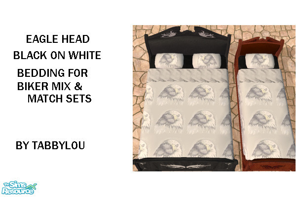 Sims 2 — TL-Biker Bedding Eagle Head BonW by TabbyLou — Eagle Head Bckgrnd black on white bedding ONLY. TSRAA Member. I