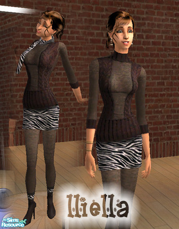 Sims 2 — Seethru knit & mini - zebra by lliella — Knitted mock-turtleneck with slightly seethru mesh detail at the