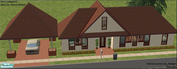 Sims 2 — DN_Retirement2 by Deteriorating_Nymph — 3x1 lot. Snazzy little house with a carport, plenty of seating in the