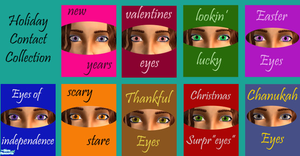 Sims 2 — Holiday Contact Collection by amymil1 — A whole collection of contacts to compliment your eyes for any holiday!