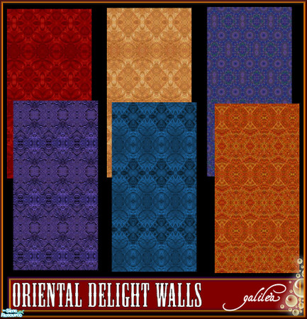 Sims 2 — Oriental Delight Wall Set1 by galilea — WALL SET ONLY: A bright, bold series of matching walls, carpet, bedding,