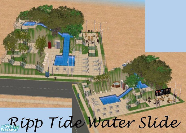 Sims 2 — Ripp Tide Water Slide by MeganLaVey — A Waterslide Done With Tiko\'s Tutorial. I Plan to Make More. With BBQ\'s.