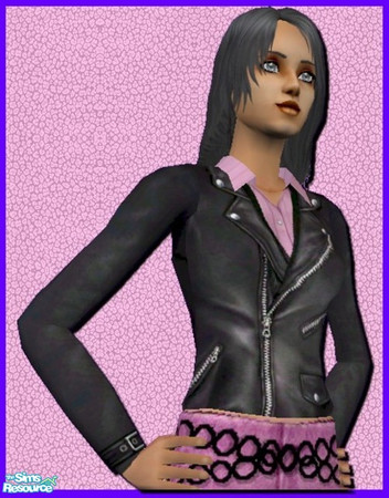 Sims 2 — Leather Jacket and Blouse-Black by Dgandy — Leather jacket and matching suede pants with a chain belt. One