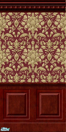 Sims 2 — Gold on Red Damask with Paneling by wimpy1968 — For dark elegance.
