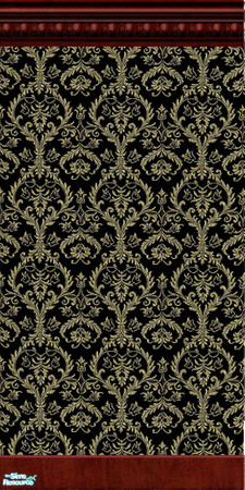 Sims 2 — Gold on Black Damask with Moulding by wimpy1968 — For dark elegance.