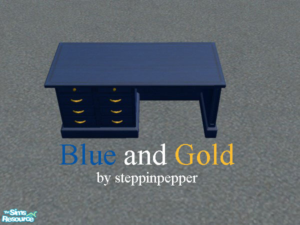 Sims 2 — Blue and Gold Desk by steppinpepper — deep blue and intense gold. All Recolour of maxis objects.