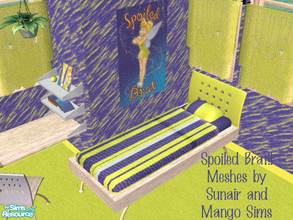Sims 2 — Spoiled Brat Teen Bed by SpringwolfDecor — Tinkerbell sits cockily on the wall in the whimsical room created