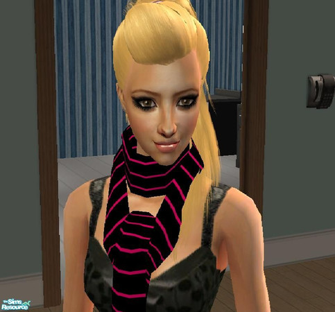 Sims 2 — Pink Skull Set - Scarf by lassekatten — Pink and Black striped Scarf! Requires mesh from Ulkrhsn!