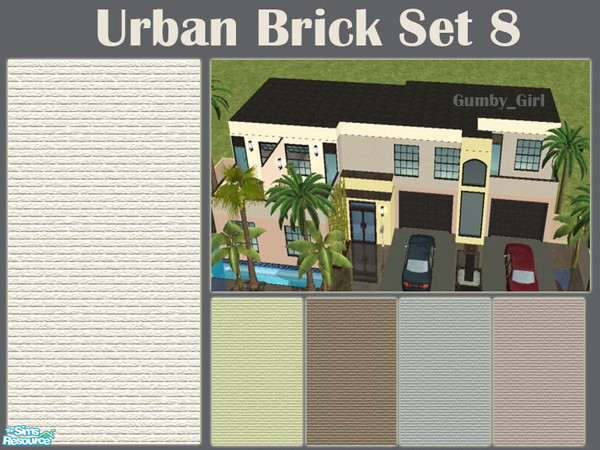 Sims 2 — Urban Brick Set 8 by Gumby_Girl — A set of 5 brick walls for your home or office. Colours include white, cream,