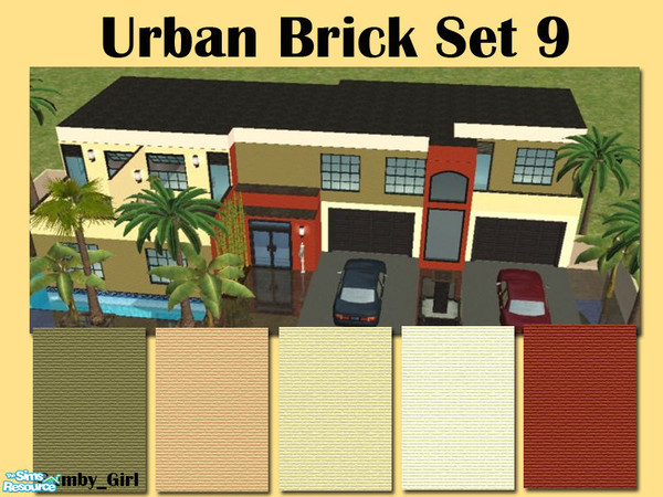 Sims 2 — Urban Brick Set 9 by Gumby_Girl — A set of 5 brick walls for your home or office. Colours include olive green,