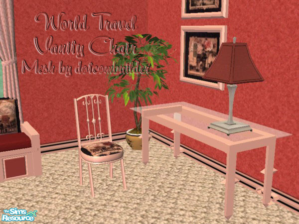 Sims 2 — World Travel Vanity Chair by SpringwolfDecor — A Taste of the French Country in shades of Peach and Maroon!