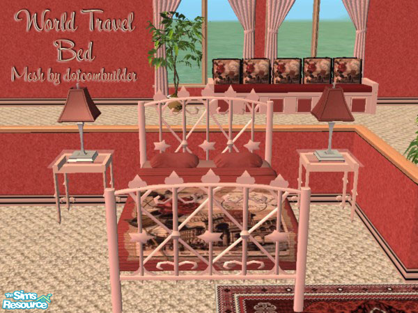 Sims 2 — World Travel Bed by SpringwolfDecor — A Taste of the French Country in shades of Peach and Maroon! Thanks to