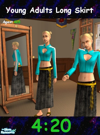 Sims 2 — 2-Tone Greyish Long Skirt by Agent420 — A 2-tone Pinkish colored long Skirt with Gold Belt, Gold Star, and Gold