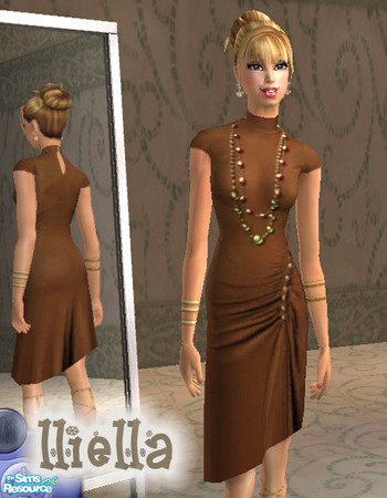 Sims 2 — Jersey ruched dress - brown by lliella — Matte jersey dress fits like second skin, with flattering ruched front