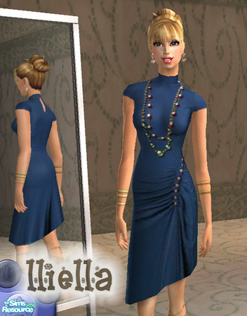 Sims 2 — Jersey ruched dress - peacock blue by lliella — Matte jersey dress fits like second skin, with flattering ruched