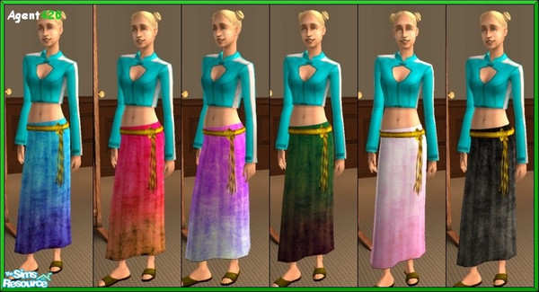 Sims 2 — 2-Tone Long Skirts with Gold Belts by Agent420 — 6 Nice 2-Tone Long Skirts for female Young Adults to wear. A