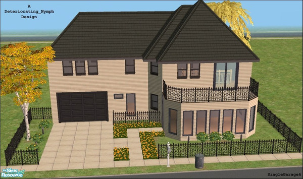 Sims 2 — DN_SingleGarage6 by Deteriorating_Nymph — 2x2 lot. Side entrance, spacious living room and upstairs balcony.