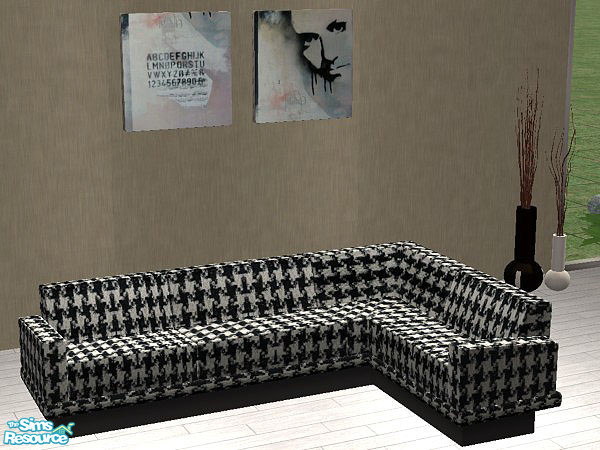 Sims 2 — Sectional - Tweed black-white by linegud — Sectional in tweed covering. Brought to you by trendy designers.....