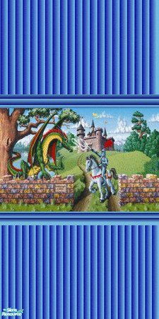 Sims 2 — Fairy Tale Knight wall panel by ead425 — knights and dragons on blue pine