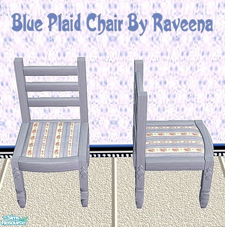 Sims 2 — Country Blue Chair by Raveena — Blue stripe cushion with blue wood frame. Part of the Country Blue Dining set.