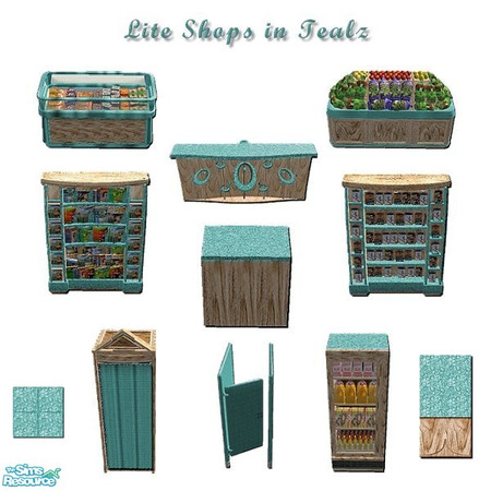 Sims 2 — Lite Shopz Tealz by iwubu — Brighter and more whimsical than the average shop, this set is ready to go with a