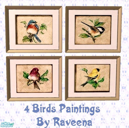 Sims 2 — 4 Birds Paintings by Raveena — Part of the Country Blue Dining set. Requires Nightlife.