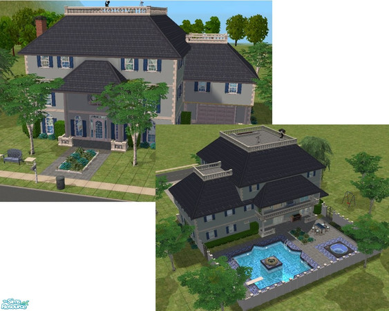 Sims 2 — Bluehaven by Goldy_Bear — Four stories plus the roof. Includes four bedrooms and a game room. The fourth story