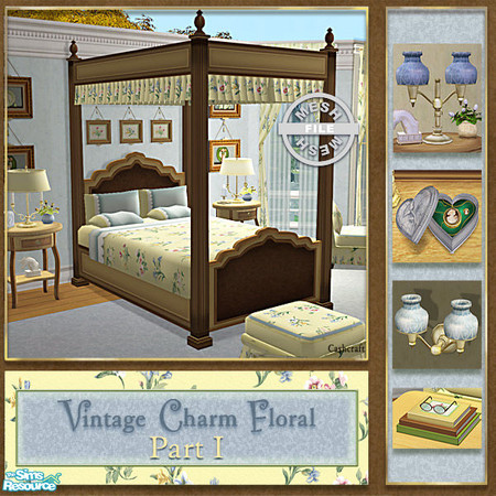 Sims 2 — Vintage Charm Floral - Bedframe Canopy Mesh by Cashcraft — Vintage Charm Floral Part I, features a sunny floral