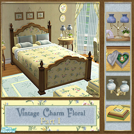 Sims 2 — Vintage Charm Floral - Bedframe Floral Recol by Cashcraft — Vintage Charm Floral Part I, features a sunny floral