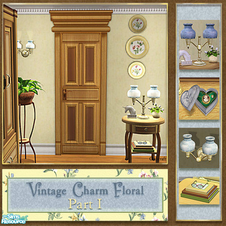 Sims 2 — Vintage Charm Floral - Door Oak Recol by Cashcraft — Vintage Charm Floral Part I, features a sunny floral print